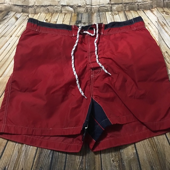 Vintage Tommy Hilfiger Red Nylon Swim Shorts - Picture 1 of 4
